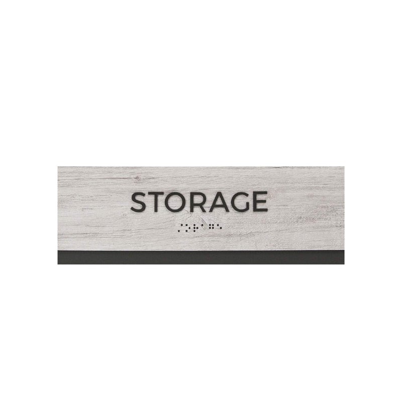SBlabels Storage Sign with Braille/Easy Adhesive Mount Door and Wall Sign for Small Businesses and Restaurants/ 3 x 9 inches/Silver Woodgrain - Image 1